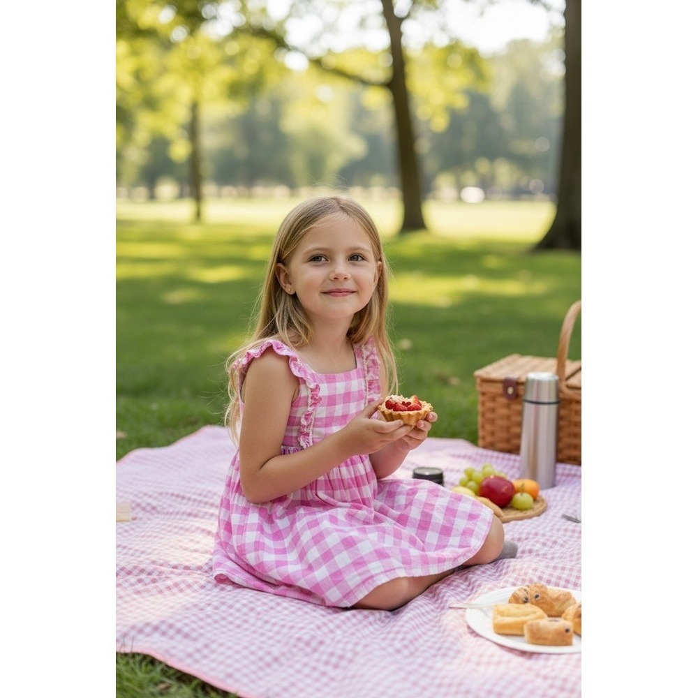 Max Studio Sundress Girls 7 Pink White Gingham Ruffle Straps Lined Cottagecore